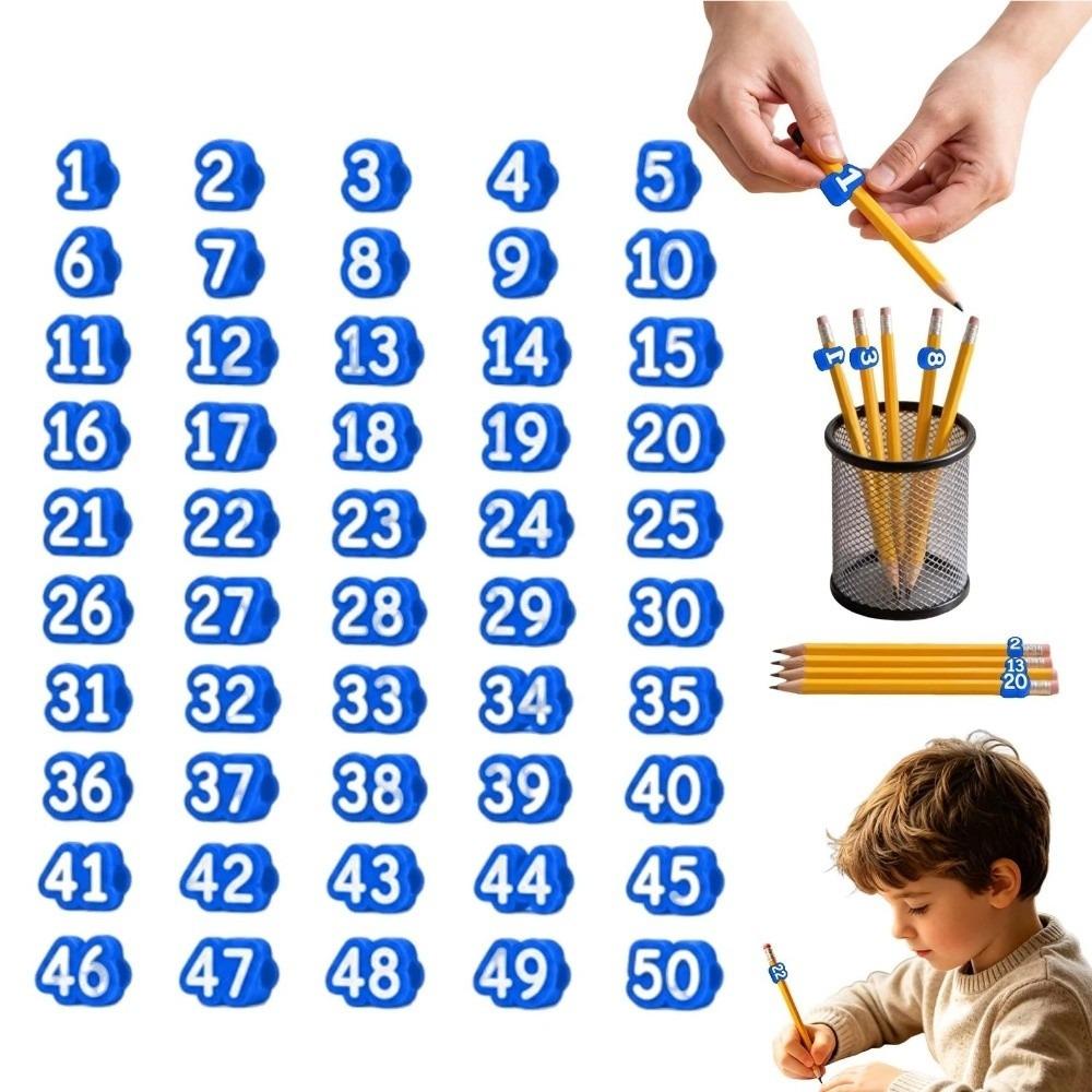 50pcs Soft Pencil Tracking Markers Silicone Numbered Pencil Caps Reusable Pencil Labels Girls