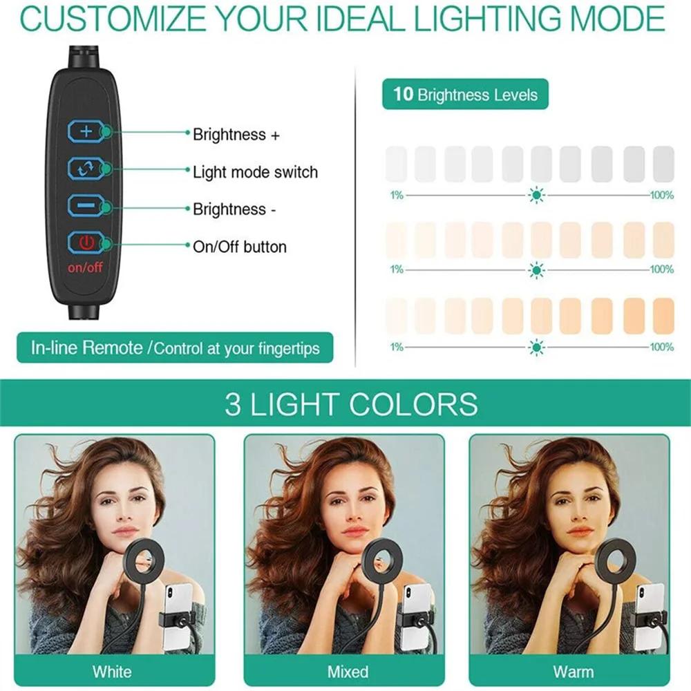 Dual Lights Led Ring Fill Light Flexiable USB Ring Light Fill-in Lamp Dimmable Ring Lamp with Phone Holder for Live Streaming
