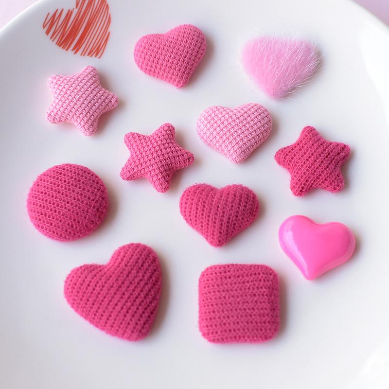 10Pcs Cute Heart-shaped Knitted Fabric Wrap Accessories for DIY Hair Clips Hairpins Girls' DIY Handcrafted Flatback Decoration