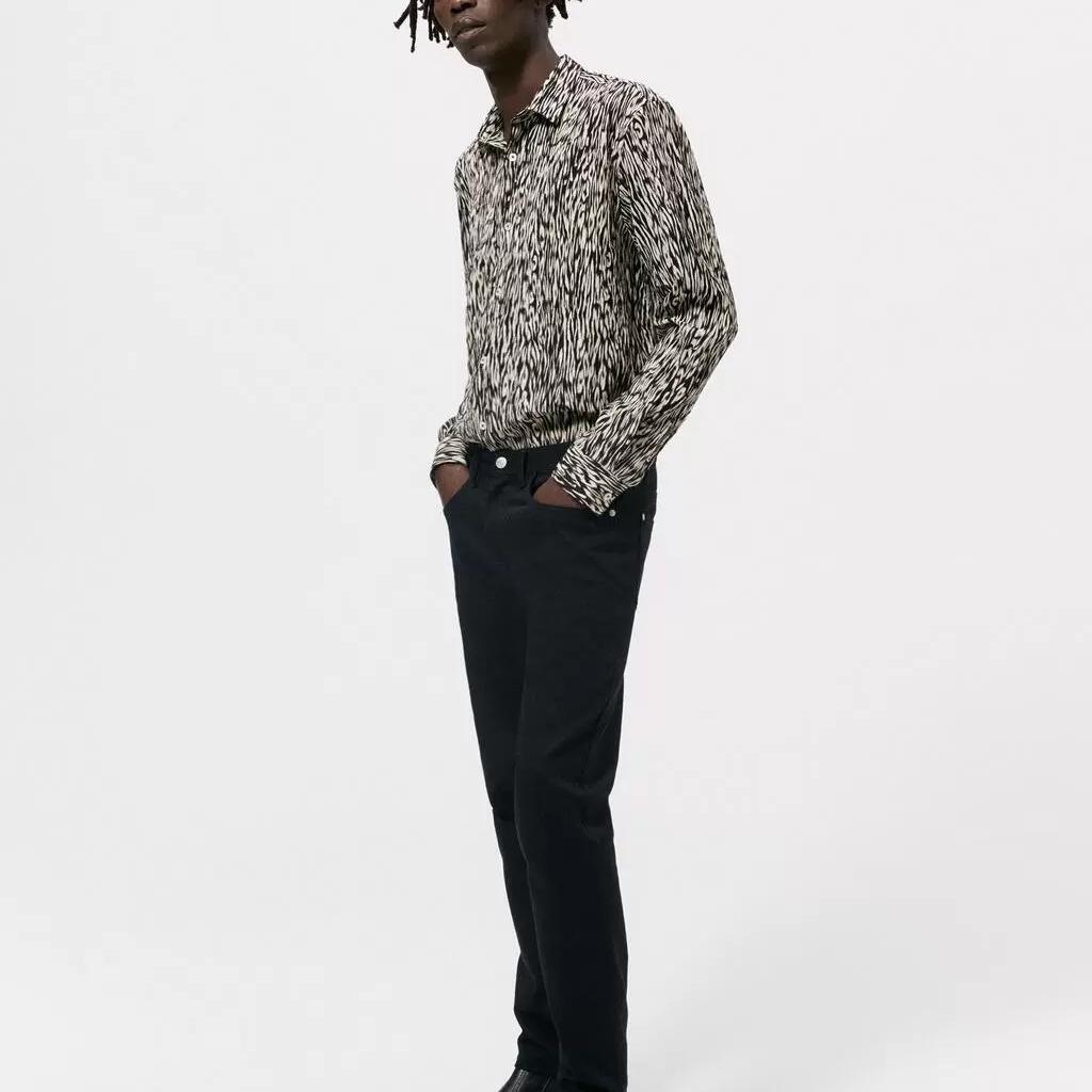 Zara Animal Print Casual Long Sleeve Shirt Men Shirts Brown 6365487-042