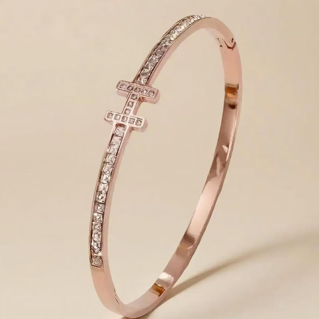 Bracelet de Luxe en Acier Inoxydable pour Femme: Titane Électroplaqué, Sertissage Diamants Complet, Style Européen-Américain