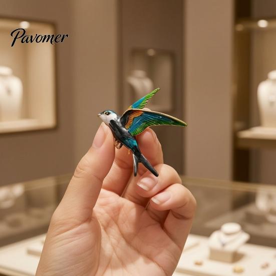 Oil Dripping Bird Pin Swallow Brooch for Women, Enamel Lapel Pin, Decorative Alloy Badge Coats Suits Dresses Scarves Vintage Clothing Accessory
