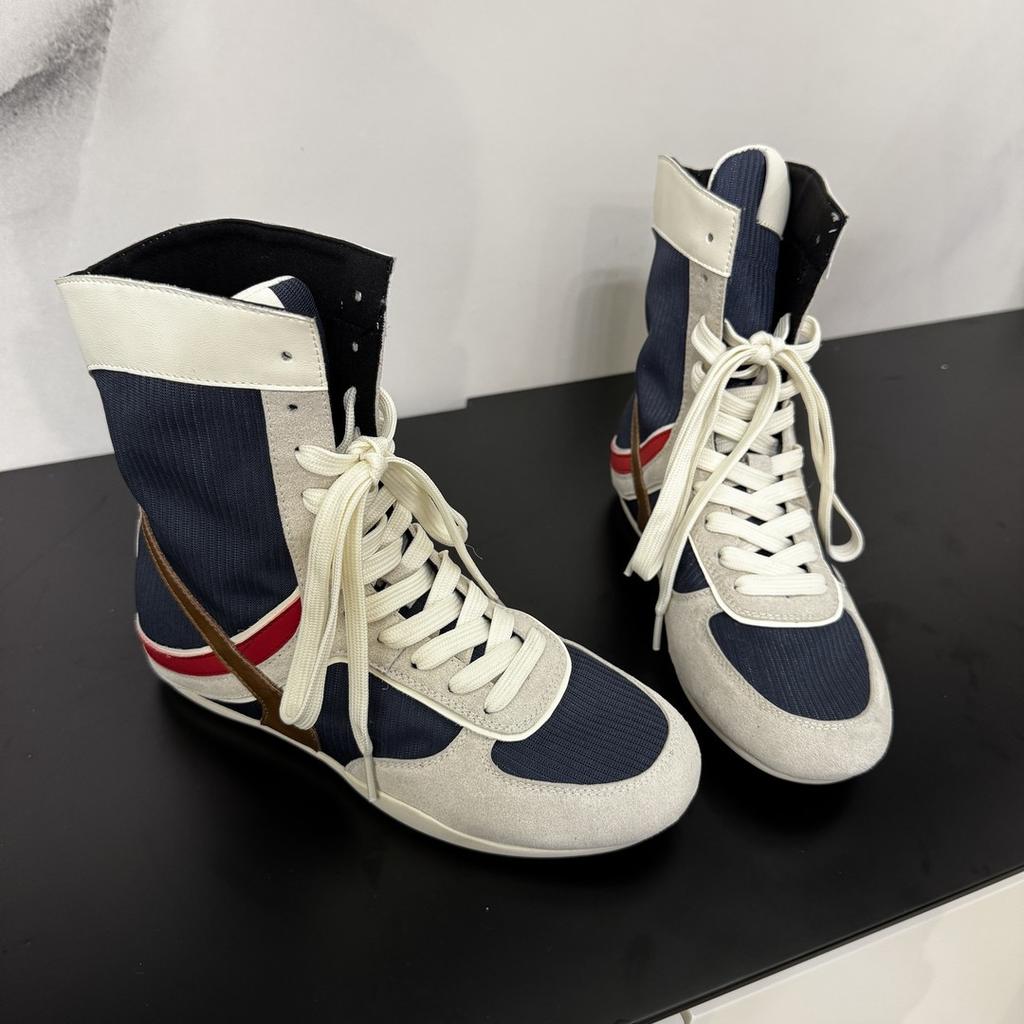 Retro Round Head Contrasting Color Versatile Platform Boxing Shoes Women's 2025 New Breathable Casual High-top German Training Shoes Short Boots