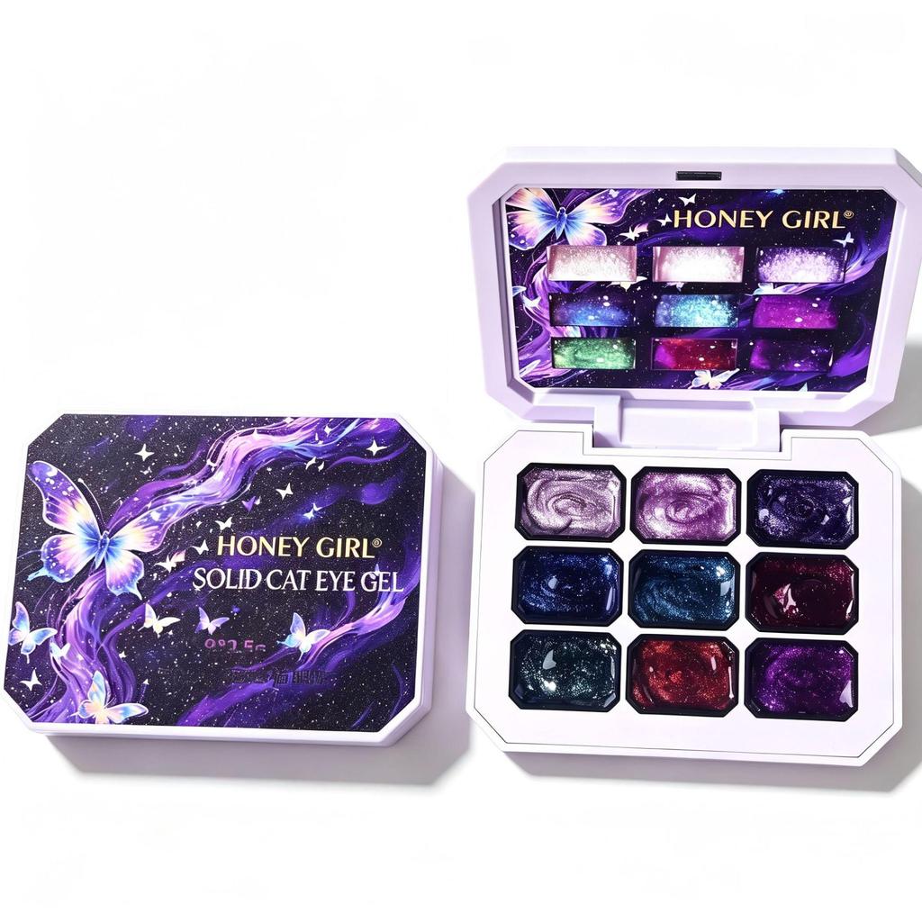 Dream Purple Series: Long-lasting No-Wash Cat Eye Gel Nail Polish - Nine-grid Solid Color.