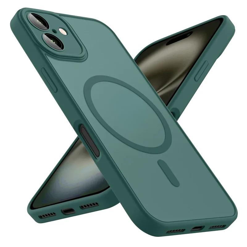 Luxury Frosted Phone Case For iPhone 16 15 14 13 12 11 Pro Max Plus 17 Air For Magsafe Matte Transparent Magnetic Cover