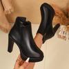 Damen Wasserdichte High Heel Stiefeletten - Weiches Leder, Schlankmachender Französischer Stil für Frühling, Herbst, Winter - Schwarz