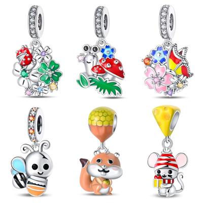 Nuevo Original Plata 925 DIY Estilo Accesorios de Joyería Pulsera Animal Ratón Queso Ardilla Caracol Colgante Cuentas Charm Joyería Regalo