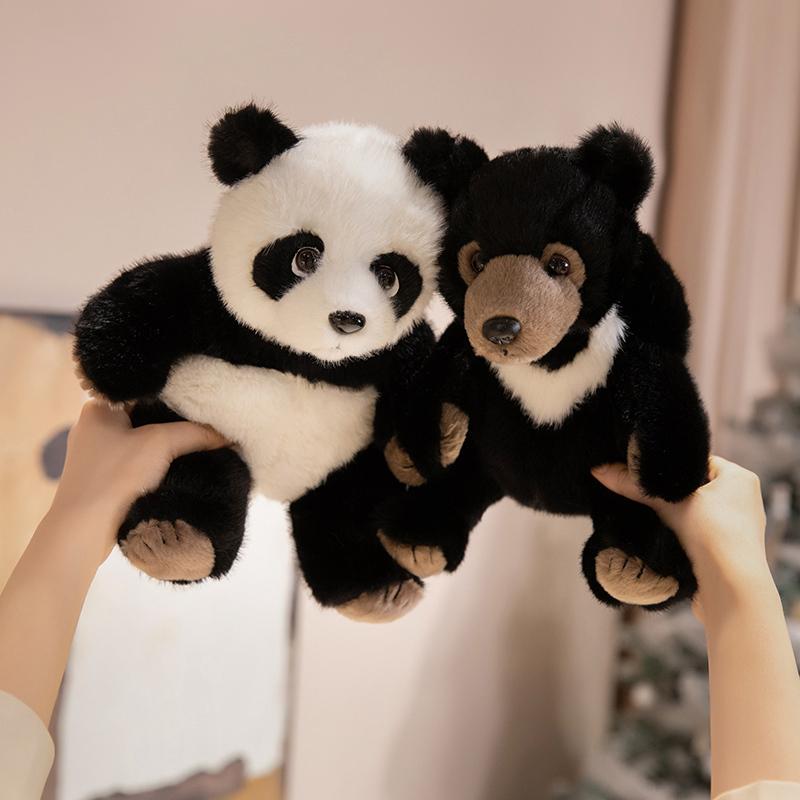Simulation Panda / Black Bear Plush Toys Lifelike Stuffed Animal Baby Doll Kawaii Room Decoration Creative Birthday Xmas Gifts