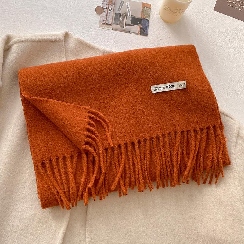 Winter Wool-Blend Scarf For Women Soft Solid Color Tassel Shawl Wrap Thick Warm Blanket Echarpe Bandana Female Scarves