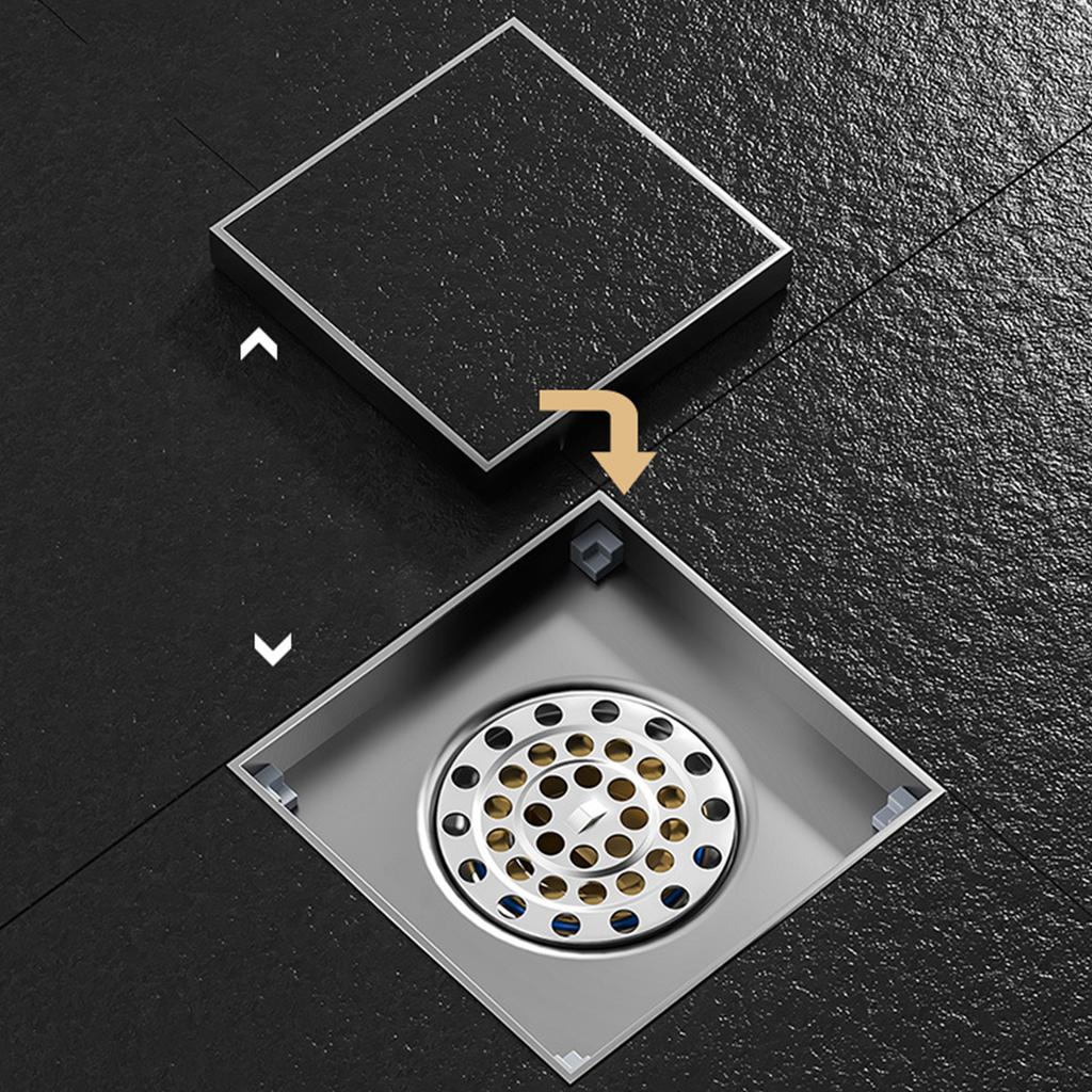 Foot Floor Drain 10*10cm Anti-odor Bath Drains  Deodorization Square DIY Black Shower Filter Plug Cover Pipe 304 Stainless Steel