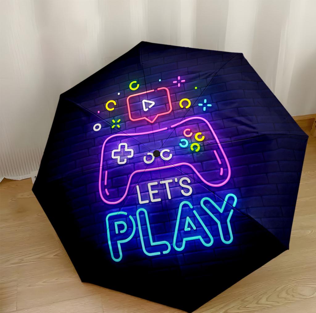 Gamer Culture Icon Portable Automatic Umbrella Retractable Design with 8-Rib Durability Durable Plastic & Iron Durable Everyday Carry Umbrella