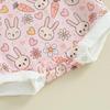 Baby flickor Pojkar Rödbyxor 3M 6M 9M 12M 18M Blomma Kanintryck Rundhals Kortärmad Body Casual påskkläder