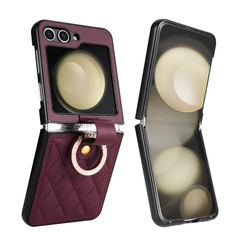 High Quality PU Leather Ring Holder Phone Case for Samsung Galaxy Z Flip 6 5 Flip6 Flip5 5G Protection Shockproof Cover