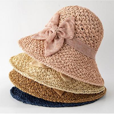 Women Straw Sun Hat Beach Wide Brim Foldable Bow Classic Travel Cute Summer Hat