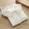 2024 Fall Collection: Women's Versatile Artistic Pure Cotton White Shirt with Big Collar, Long Sleeves, Accordion Pleats, and Tie-up Design