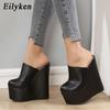 Fashion Eilyken 2025 New Arrival Platform Wedge Round Head Pumps Slippers Summer Woman Sexy Super High Sandal Shoes Black 35-42