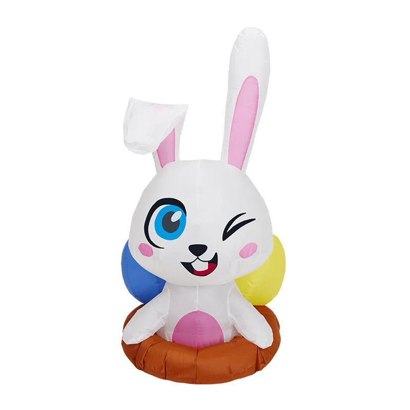 4 FT Happy Easter Bunmy Inflatable Toy For Garden Yard Cartoon Cute Inflatable Rabbit With Lights Outdoor Easter Decoration