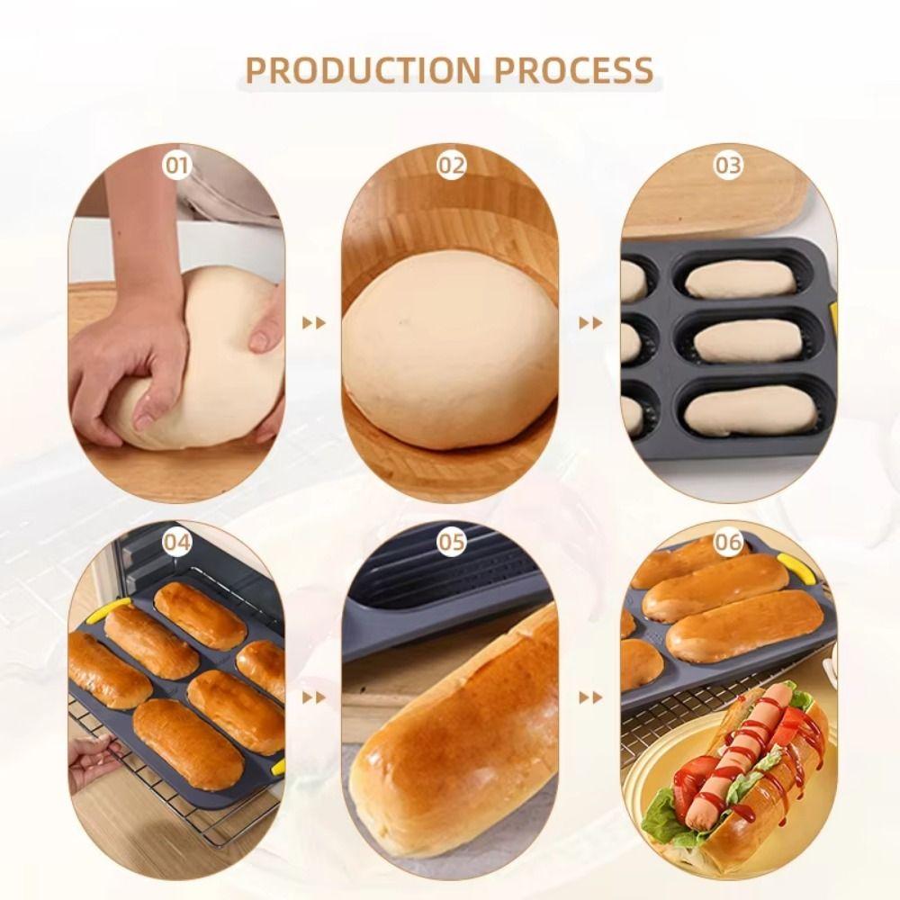 Food Grade Silicone Silicone Baking Mold 6 Cavity Bake Tray Hot Dog Bread Mold  Kitchen Accessories