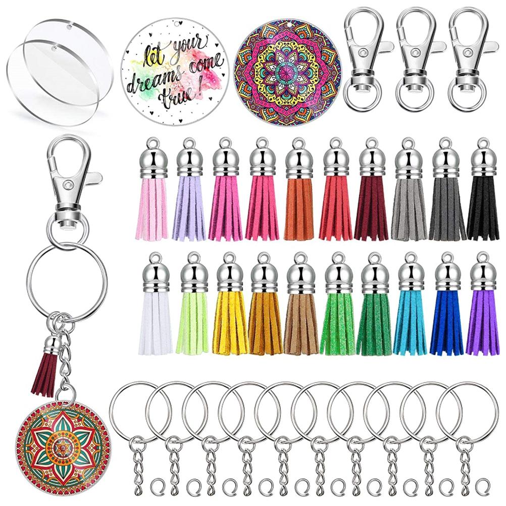 Kit 100 peças Chaveiros Transparentes em Branco Sublimação Chaveiro em Branco Incluindo Acrílicos em Branco Argolas de Chave Anéis Pequenos