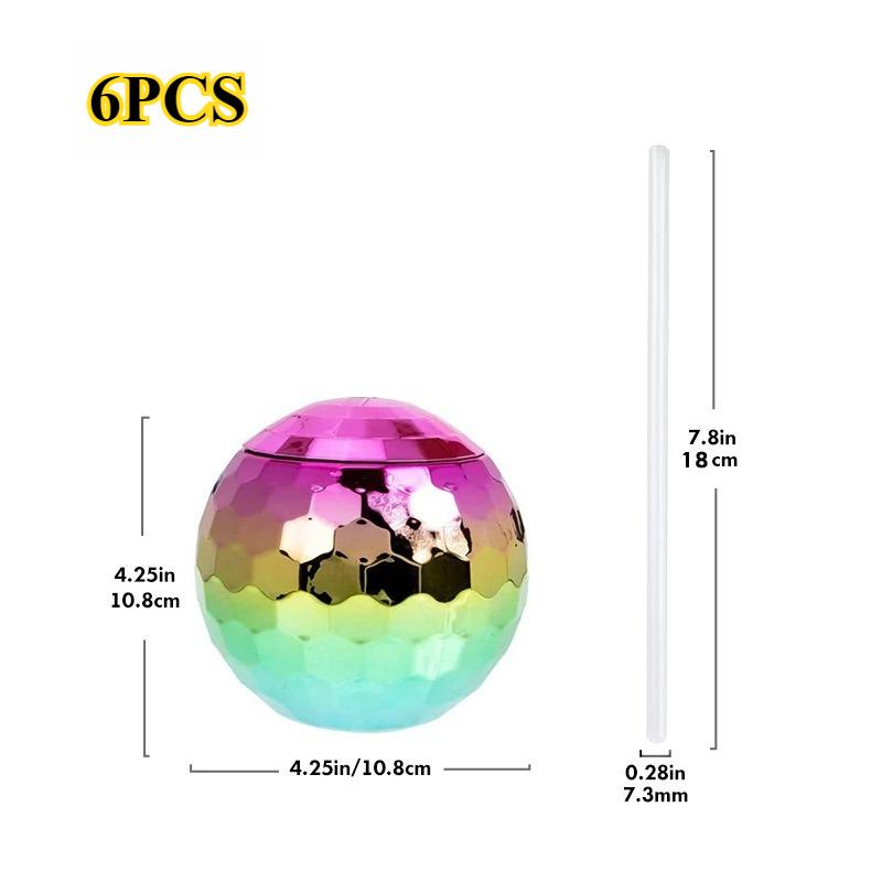 4/6pcs 600ml Disco Ball Cup with Straw Wedding Bridal Shower Bachelorette Party Decor Cocktail Drink Bottle Beach Pool Supplies