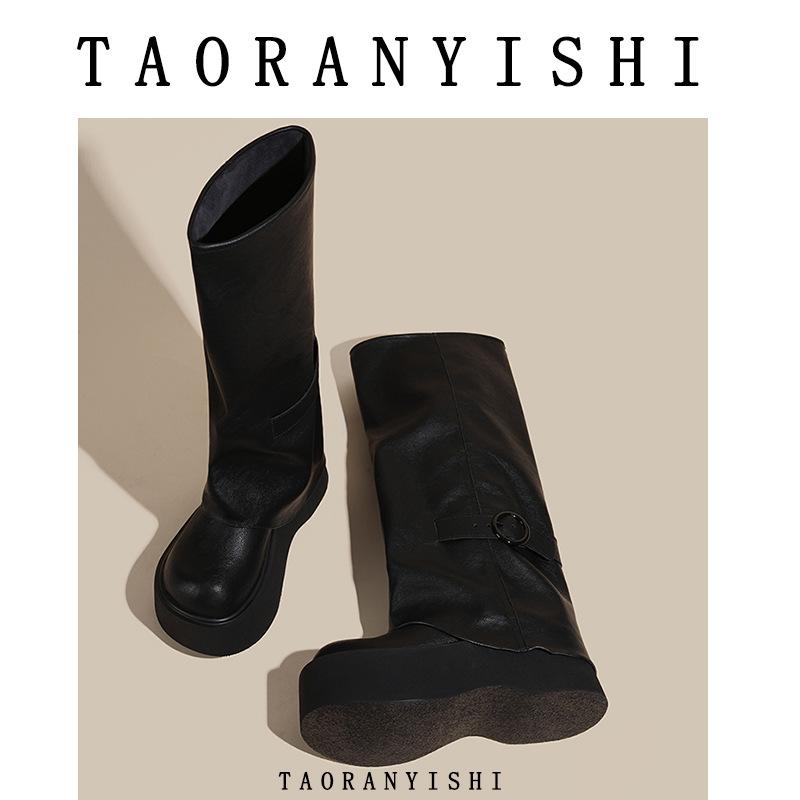 Pants boots, new in autumn and winter, but knee-length boots, thick-soled niche design, thin knight boots, small size.