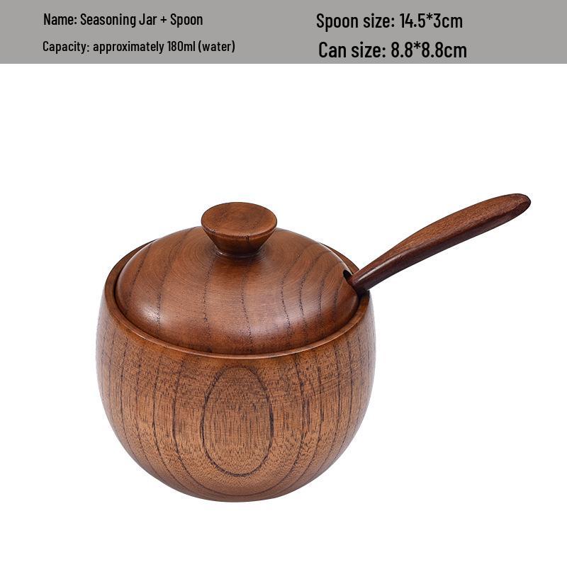 Retro Jujube Wood Spice Jar Set with Lid - Custom Logo Salt Shaker & Seasoning Box for Kitchen