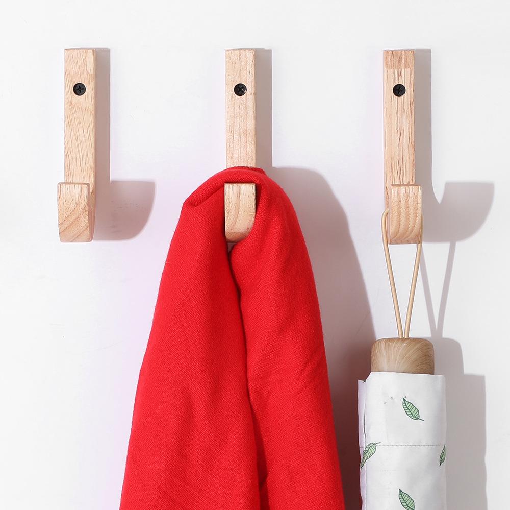 1/4pcs Wood J-shaped Hook Keys Clothes Bag Hanger Hook Wall Robe Coat Towel Storage Hook Kitchen Bathroom Organizer Accessories