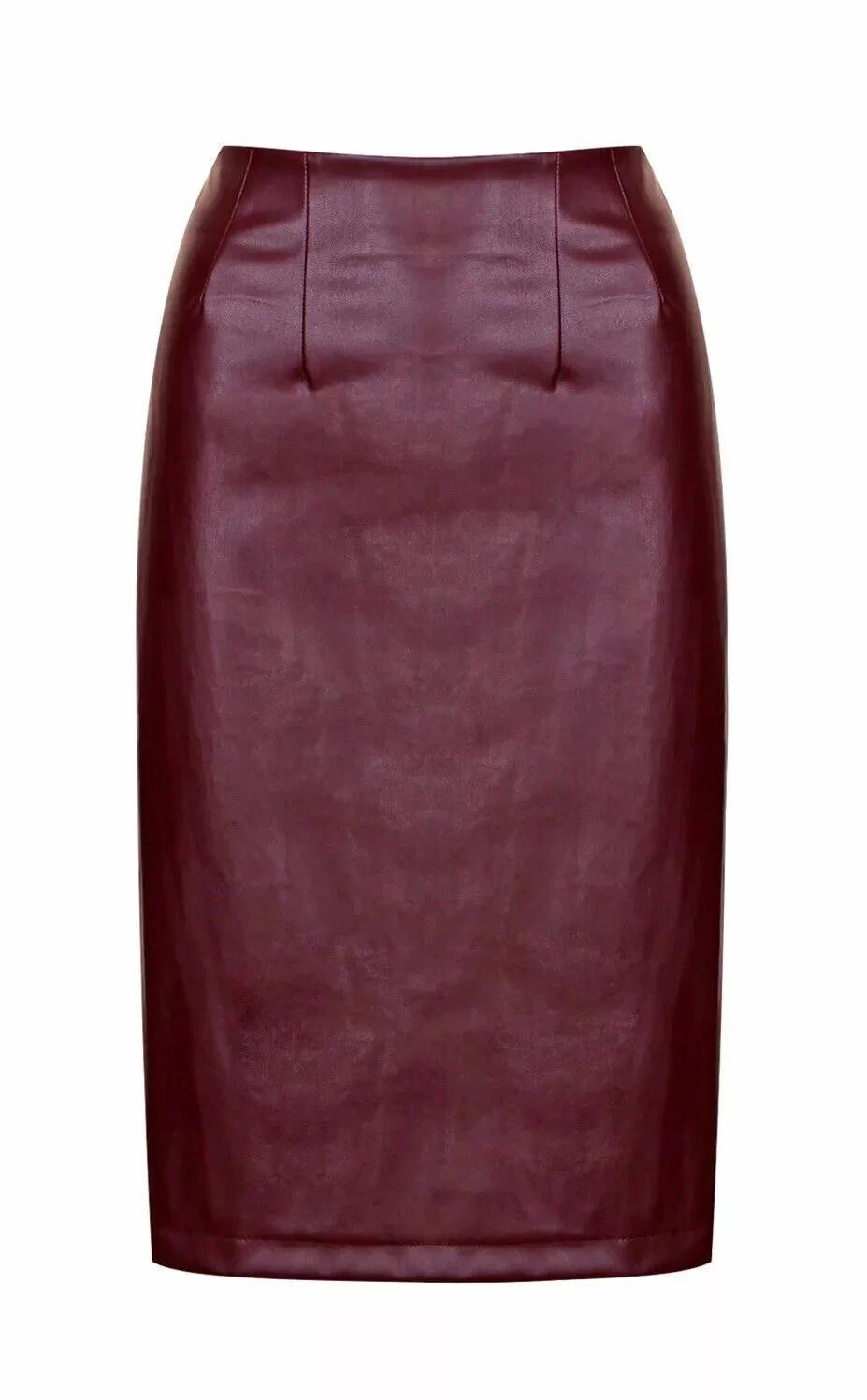 

Юбка женская из натуральной кожи ручной работы, бордовая, из овчины, стильная, длиной до колена 3XL малиновый