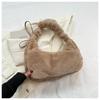 Solid Color Bow Decoration Plush Shoulder Bag With Zipper Closure For Daily Use