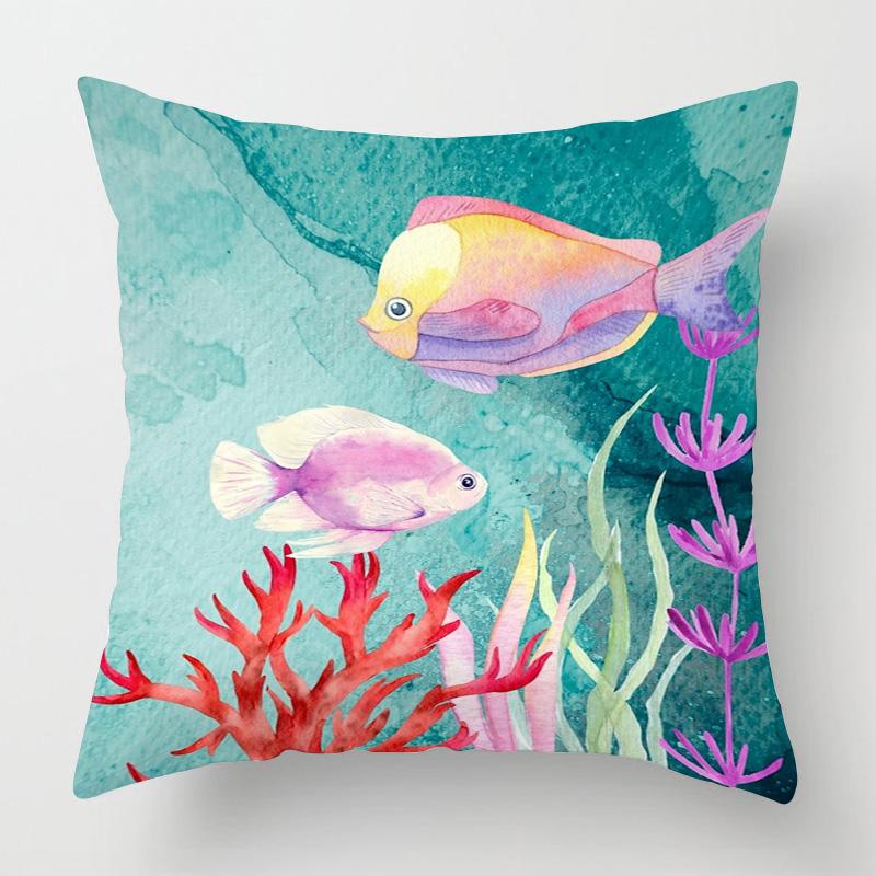 Meereslebewesen Thema Kissenbezug Zuhause Wohnzimmer Sofa Dekorative Kissenhülle 45X 5cm 50X 50cm Maschinenwaschbar Strandstil