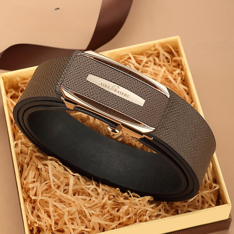 New Style Men's Toothless Automatic Buckle Leather Belt Business Casual Leather Pants Belt Middle Aged and Young Belt Men