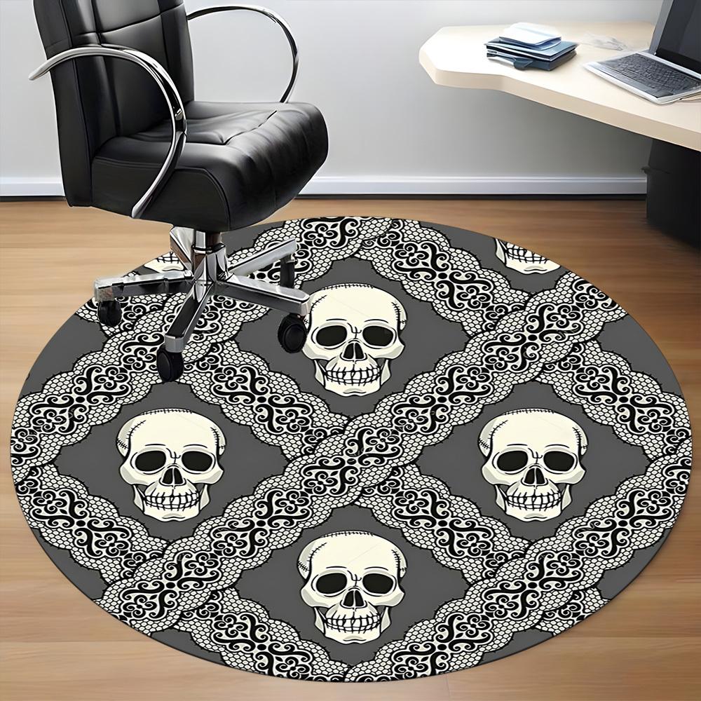 1pc Skull Lace Office Round Area Rug, Indoor Mat Suitable For Office, Under Office Chairs Bedroom Living Room Home Decor, Room Deco