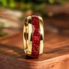 Fashion 8mm Men Stainless Steel Rings Gold Color Brushed Red Pomegranate Inlay Rings for Men Wedding Jewelry Christmas Gift