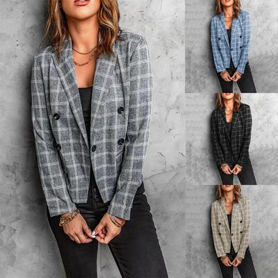 Women's Plaid Print Blazer, Button-Down Casual Office Jacket with Notched Lapel, Versatile Workwear Coat for Business & Daily Commute