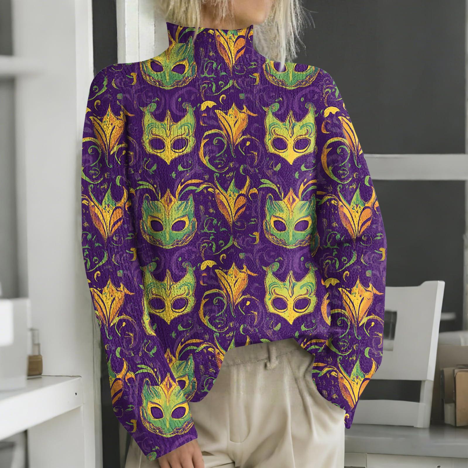 

Женская мода повседневная водолазка с длинным рукавом и принтом карнавала M