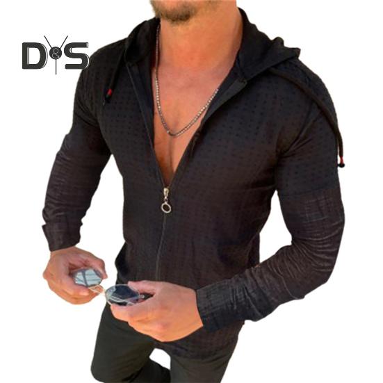 

Мужская футболка на молнии с капюшоном, клетчатый кардиган с длинным рукавом в стиле хип-хоп, повседневная футболка для улицы, отпуска, повседневная одежда 3XL чёрный