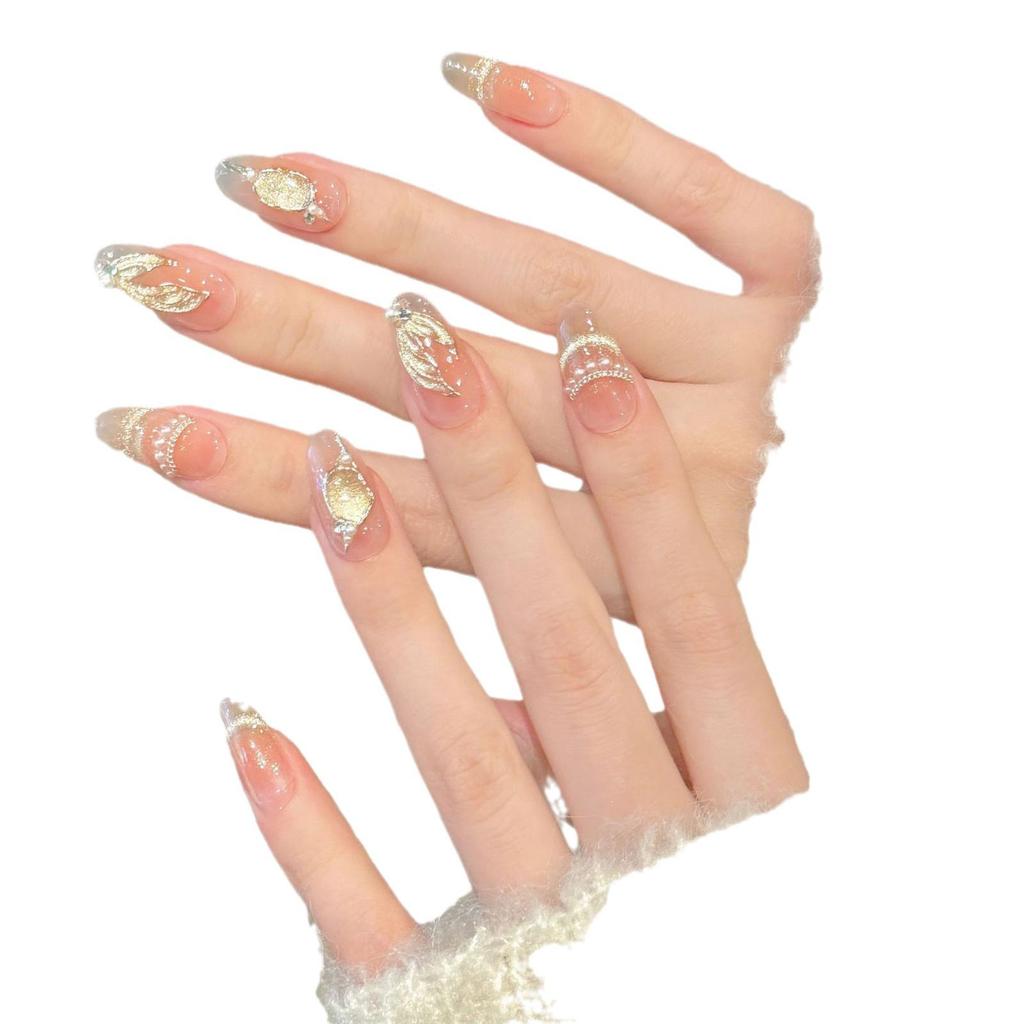 Yihe Gold-Plated Mermaid Pearl Gradient Cat Eye Nails