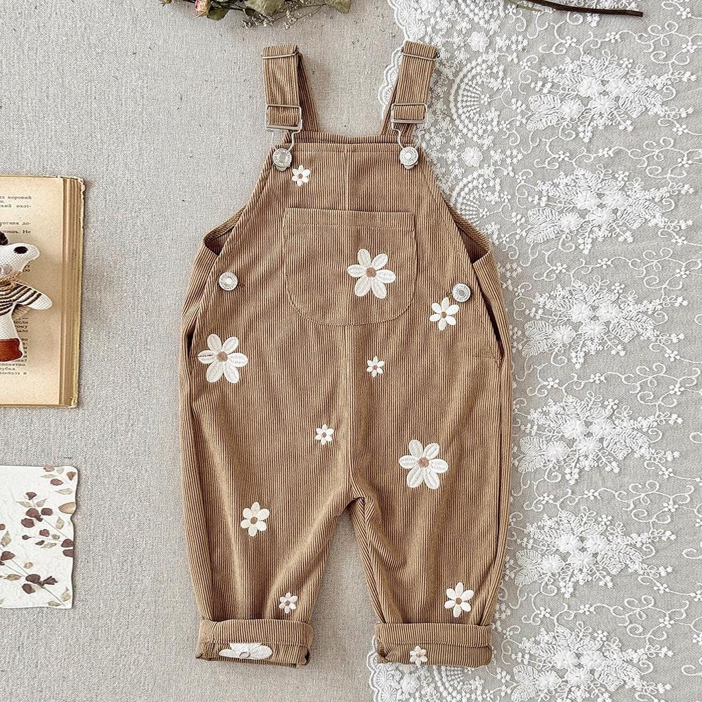 Cord-Latzhose mit Blumenstickerei für Baby-Mädchen - Frühling bis Herbst Mode