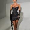European and American Women's Clothing Mesh Ironing Silver Suspender Tube Top Dress, Fashionable Hot-selling Sexy Spice Girl Backless Hip Skirt