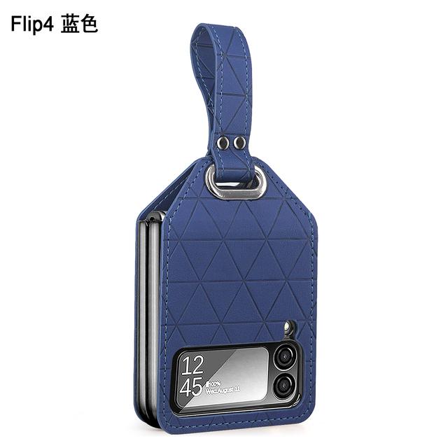 

Для Samsung Galaxy Z Flip 4 Zflip 3 Роскошный чехол из искусственной кожи с ромбом, ручной упор для пальцев, складной противоударный жесткий чехол Samsung Z Flip 4 синий