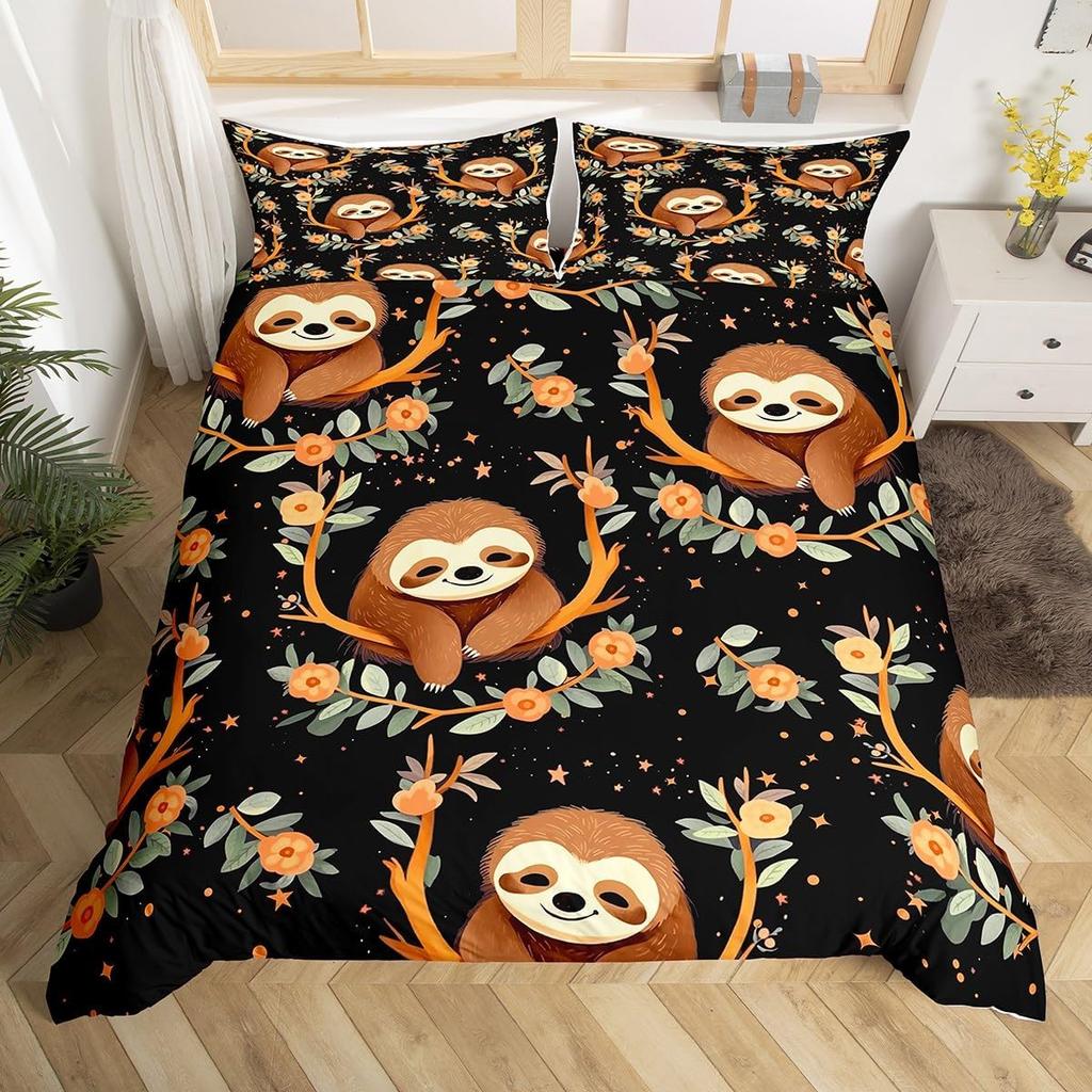 Cute Sloth Duvet Cover Cartoon Sloth Bedding Set Twin Queen For Boys Girls Teens Room Dorm Decor Kawaii Animal Comforter Cover