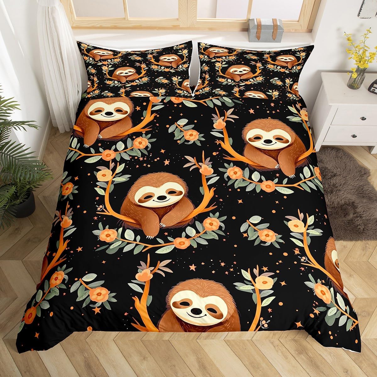

Cute Sloth Duvet Cover Cartoon Sloth Bedding Set Twin Queen For Boys Girls Teens Room Dorm Decor Kawaii Animal Comforter Cover EU Single(135x200cm)