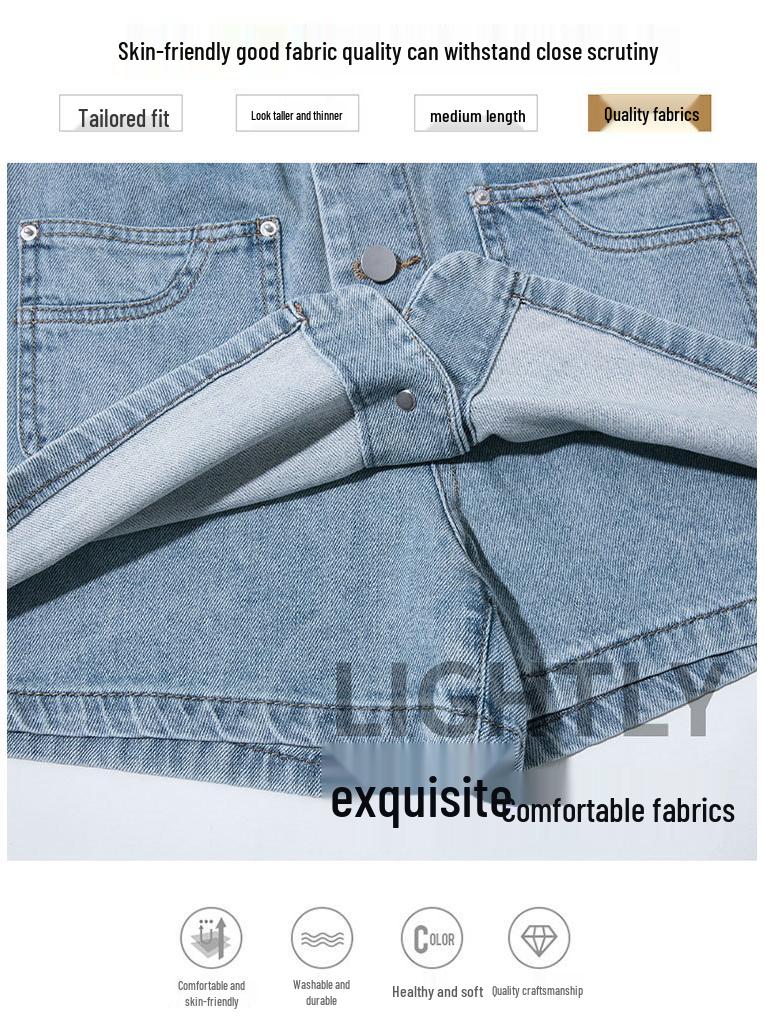 Spring 2026 Women's Retro Denim High-Waist Skort - Slimming, A-Line Design