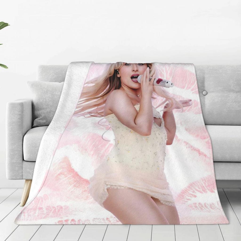 Custom Sofa Fleece S-Sabrina Carpenter Throw Blanket Warm Flannel Blankets For Bed Travel Sofa Bedspreads