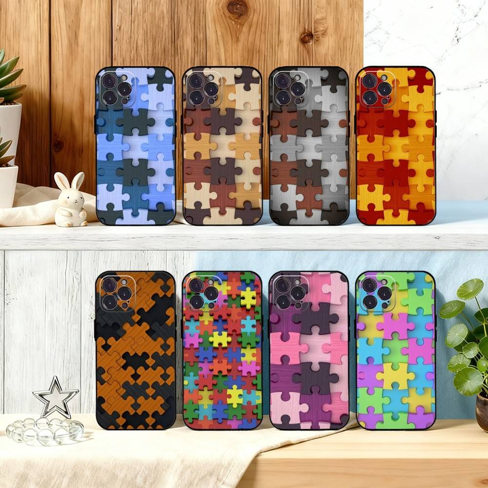 A-Autism S-Support P-Puzzle Pattern Phone Case For iPhone17,16,15,14,13,12,Plus,Pro Max, 5G Others Soft Black Cover