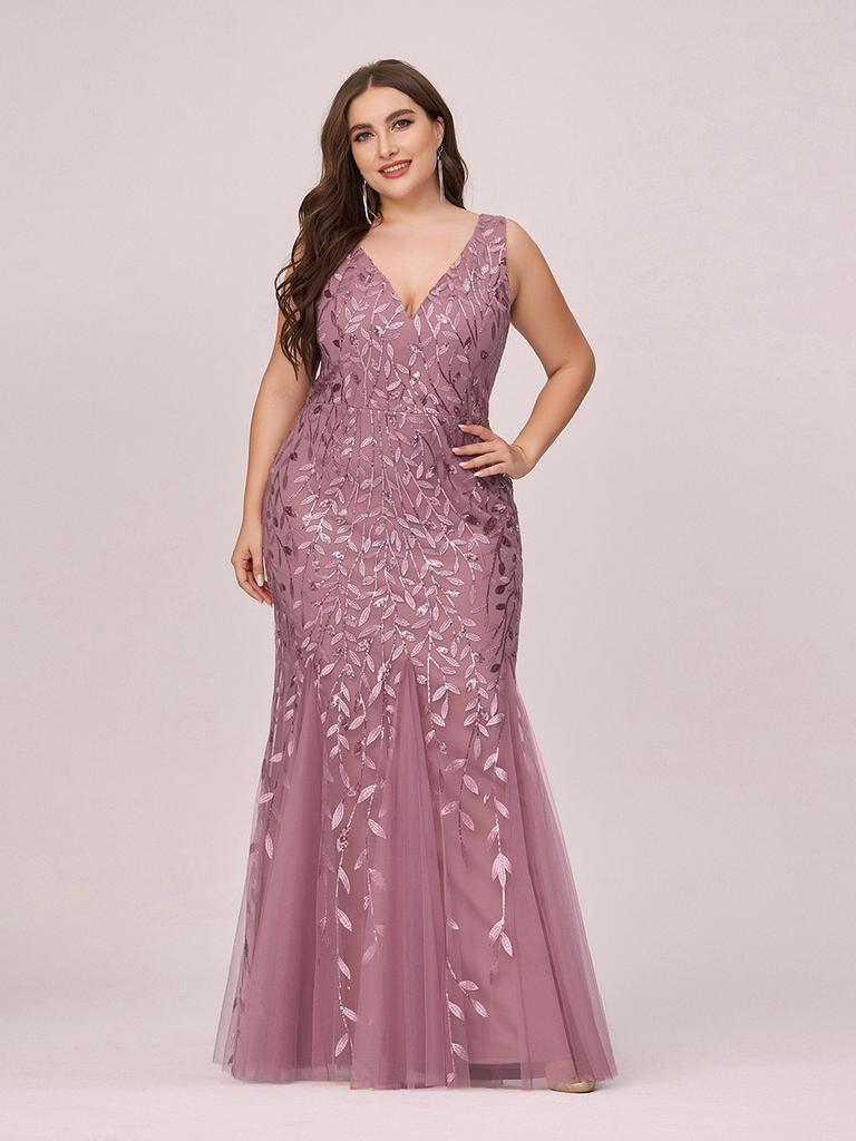 Klasyczne suknie wieczorowe typu fishtail Ever-Pretty Plus Size z dekoltem w szpic i cekinami dla kobiet
