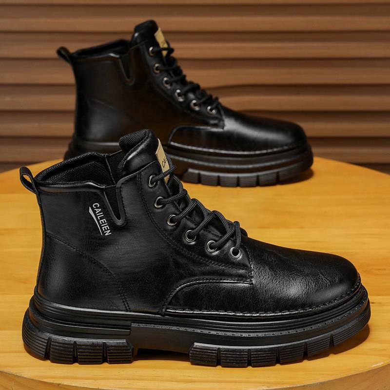 Men s Shoes High-top Martin Boots England Retro Work Platform Sole Waterproof Outdoor Casual Short Leather 39