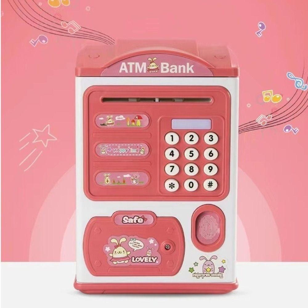 Cartoon Fingerprint Piggy Bank Password Lock Coin Deposit Box Mini ATM Machine Cash Safe  Student
