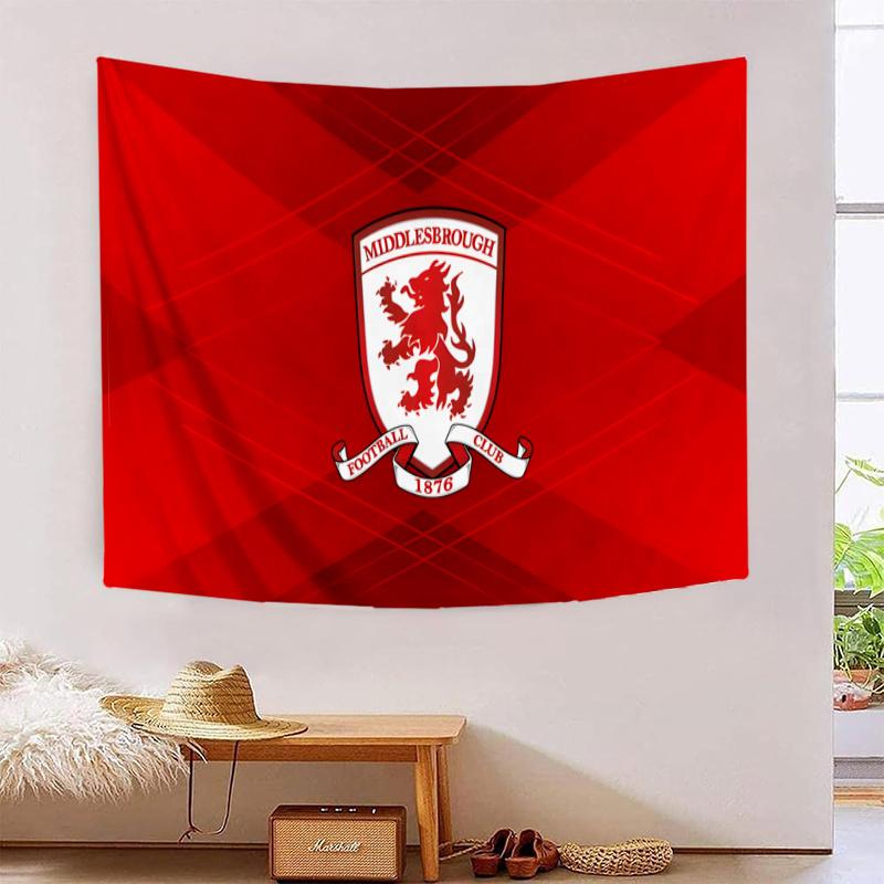 Middlesbrough Football Club CrestPrinted Tapestry, Fabric Tapestry Wall Hanging Decoration for Bedroom, Living Room, Dorm Room Home Party Fan Gifts
