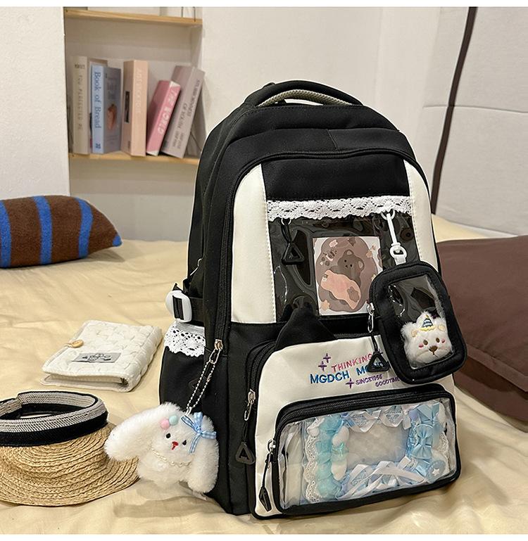Schoolbag Japanese Ins New High-value Fresh and Sweet Contrasting Color Splicing Make-up Bag Women's Lightweight Large-capacity Backpack